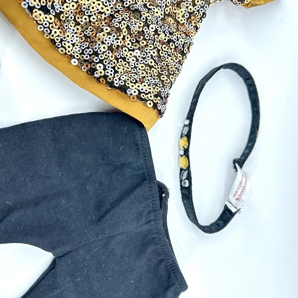American Girl Golden Sparkle Sequin Outfit Complete Ring Shoes Headband Doll Set